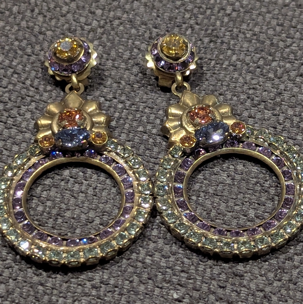 Sorrelli Gold and Purple Dangle Earrings with Floral Design - Picture 3 of 4